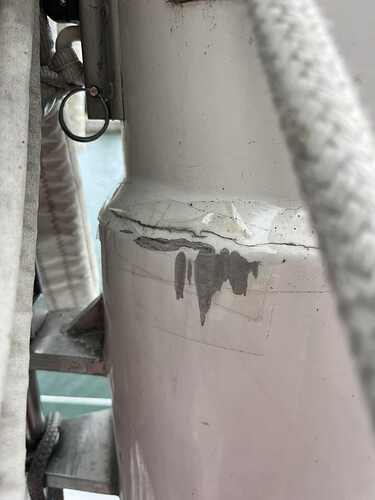 Close up of the cracks with sanding indents from the friction of the ropes